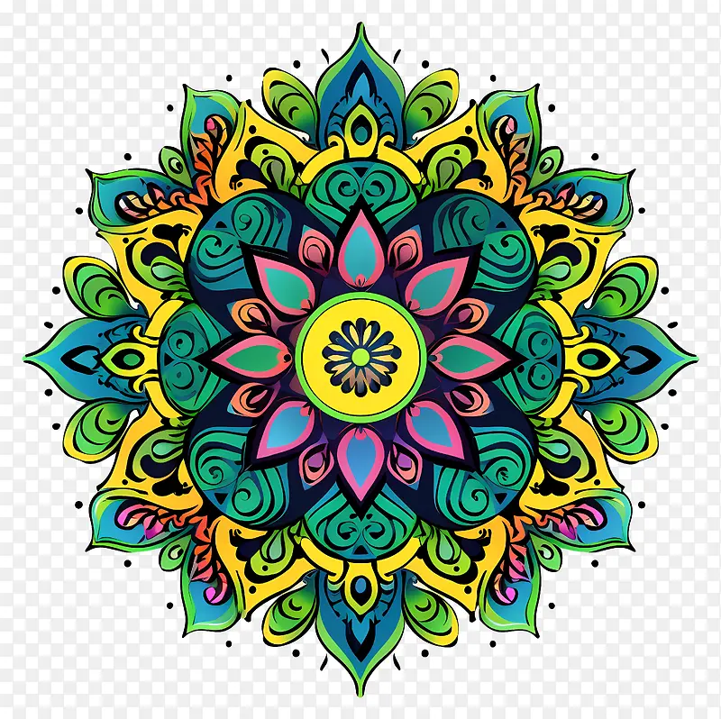 花艺设计-色彩缤纷的圆形设计,带有复杂的花朵图案