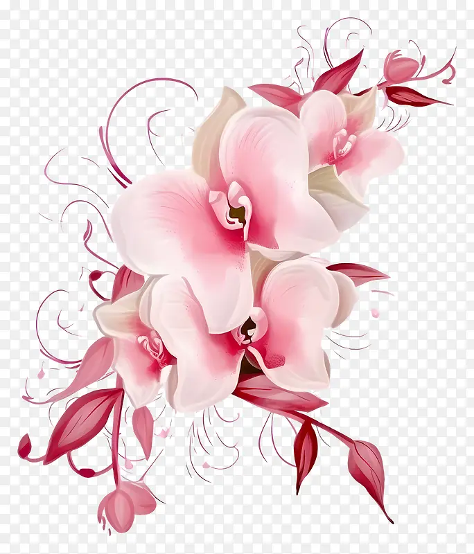 花束-充满活力的粉红色花束,黑色旋涡图案