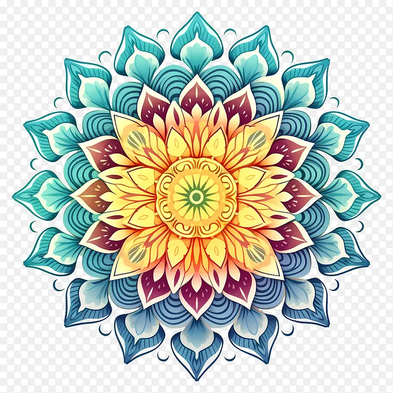 圆形花-圆形,色彩缤纷的花朵,黑色上有复杂的细节