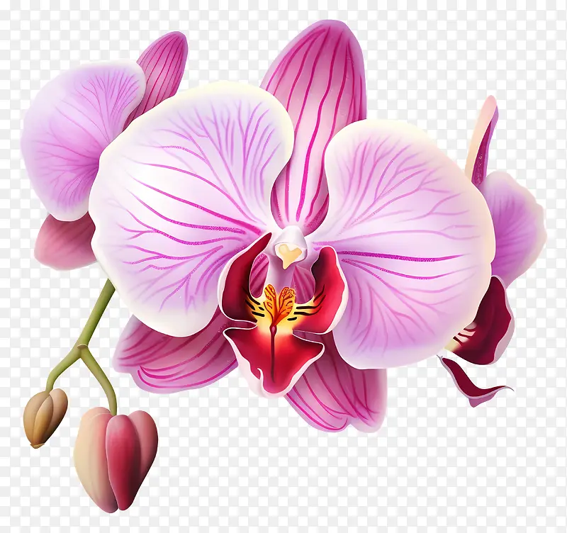 粉红色兰花-粉红色兰花,白色花瓣和红色雄蕊