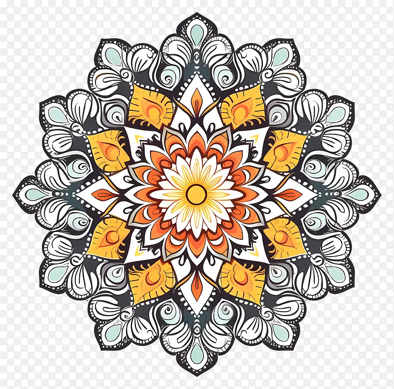 圆形图像-白色,橙色和黄色的圆形花卉设计