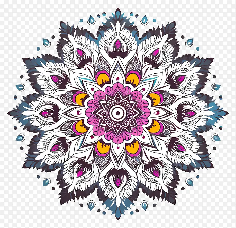 花瓣-黑色上的圆形白色和蓝色花瓣
