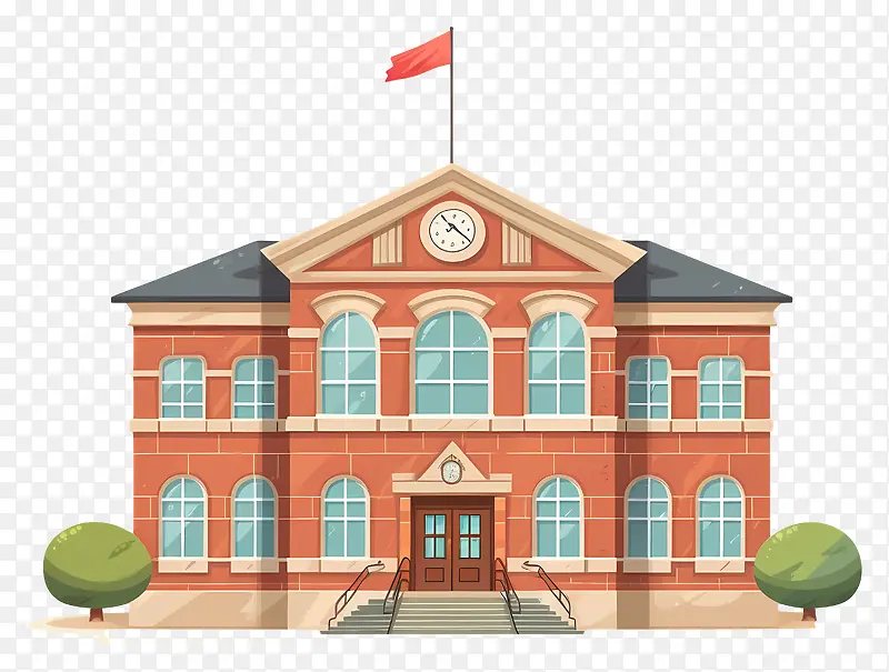 红旗——红旗飘扬在倾斜的砖砌建筑上