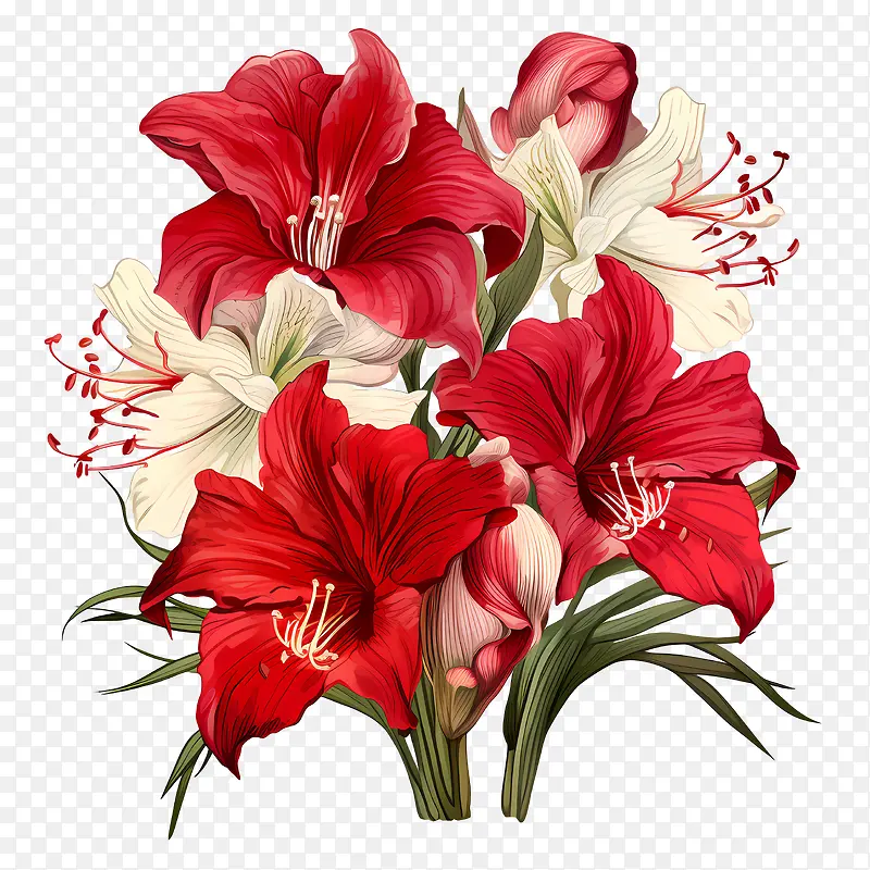 孤挺花-孤挺花花束红色白色花朵