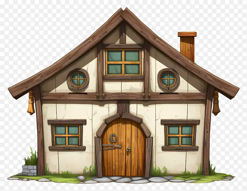 小木屋—带山墙屋顶和门廊的舒适木屋