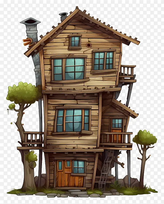 小木屋-带阳台的森林小木屋