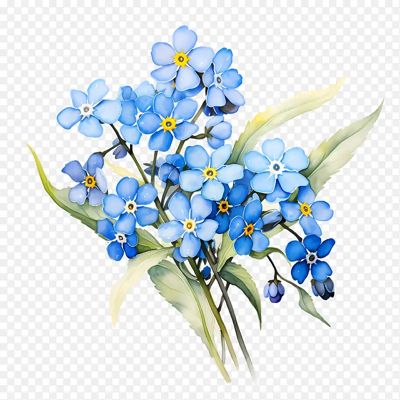 勿忘我花-勿忘我花蓝色花朵水彩树枝勿忘我-勿忘我花