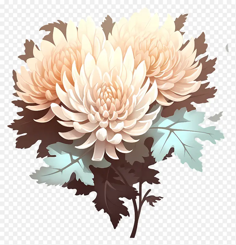 菊花-黑色背景上优雅的白色菊花簇