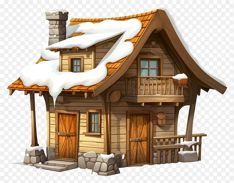 积雪覆盖的木制建筑—积雪覆盖的小木制建筑,黑色背景