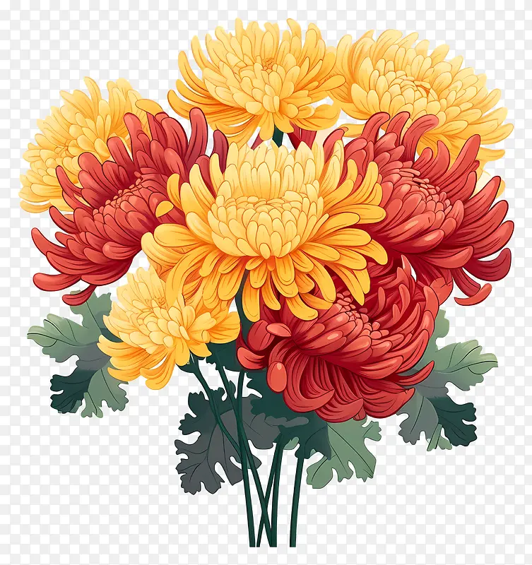 菊花花束-充满活力的黄色和红色菊花花束