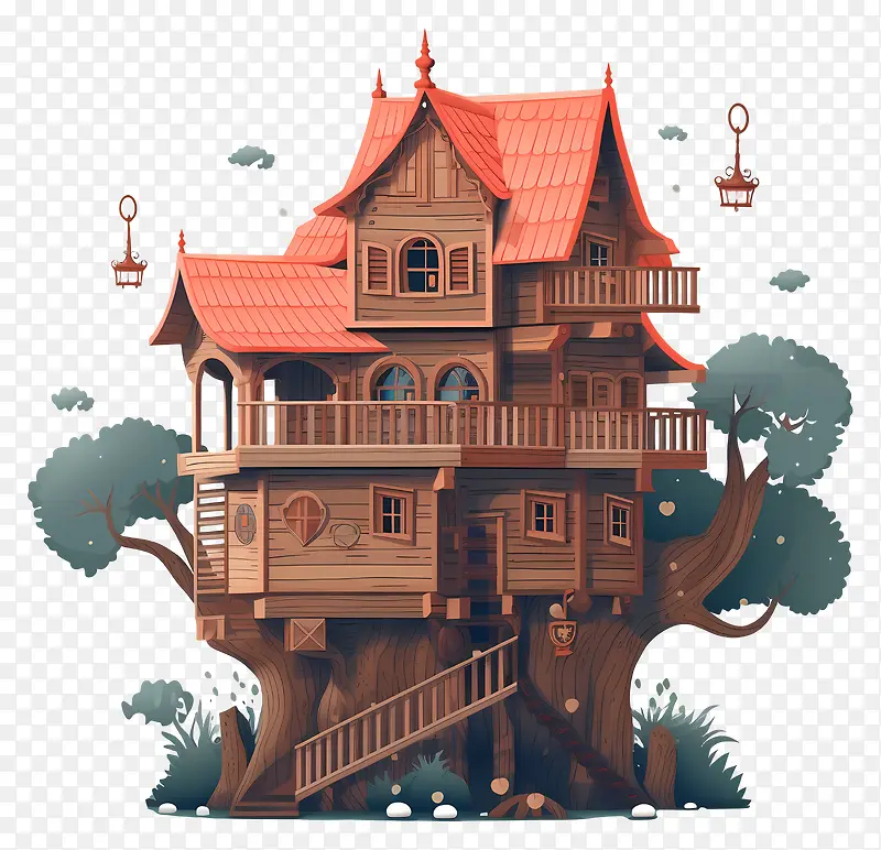 木屋-建在大树上的异想天开的木屋