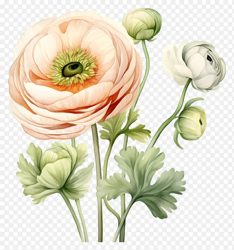 牡丹花-黑色背景上充满活力的牡丹花花束
