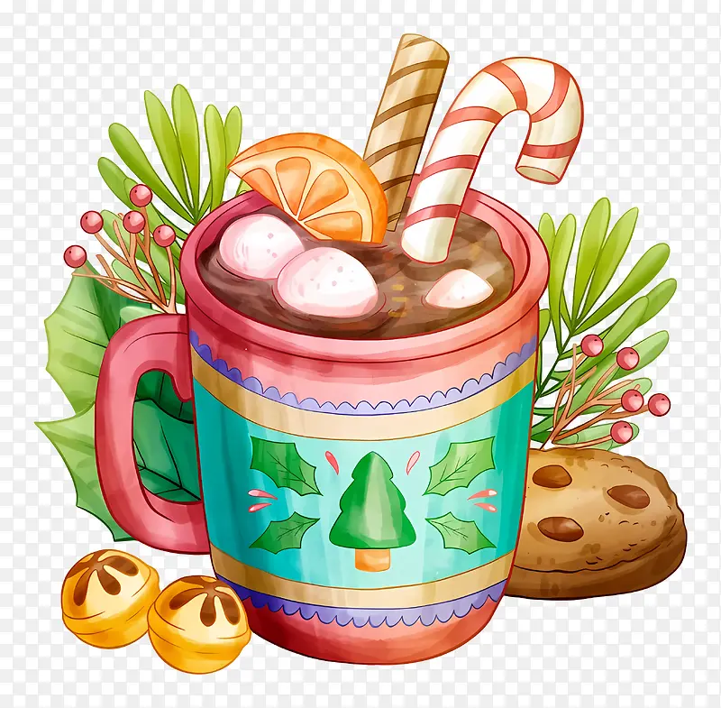 节日饮品-色彩缤纷的节日饮品,配有拐杖糖配件