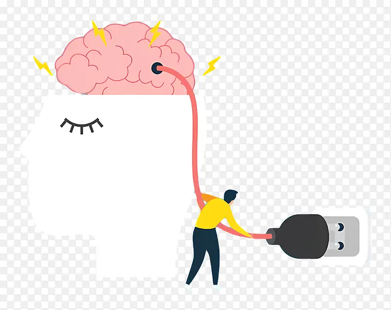 脑电连接-人类将电线连接到透明大脑