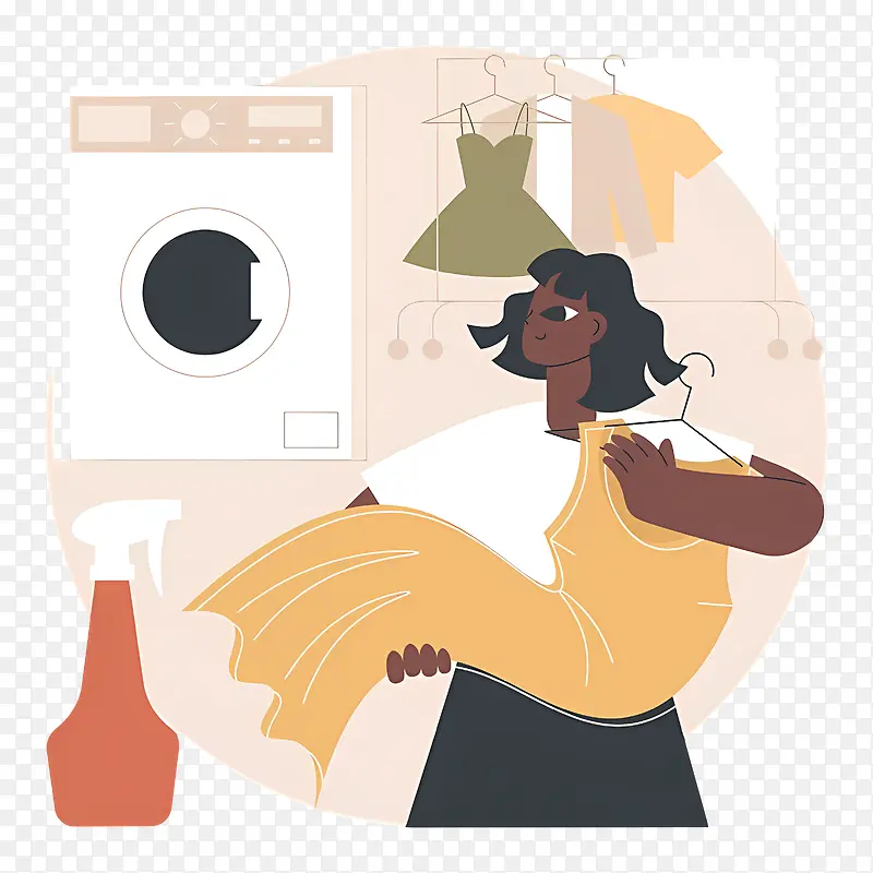 洗衣房—洗衣房里的女人检查洗衣机
