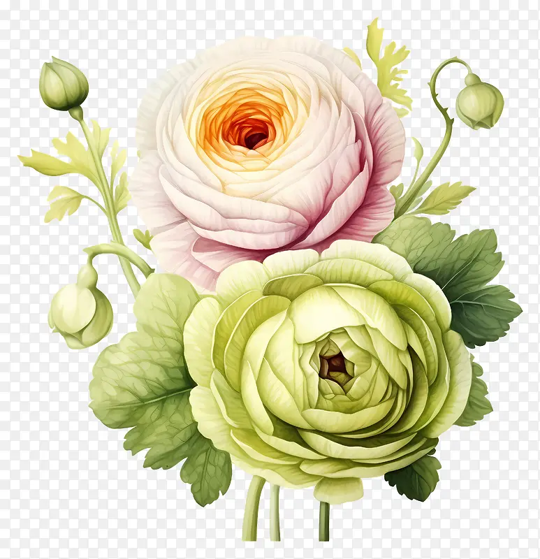 花束-郁郁葱葱,充满活力的粉色和绿色玫瑰花束