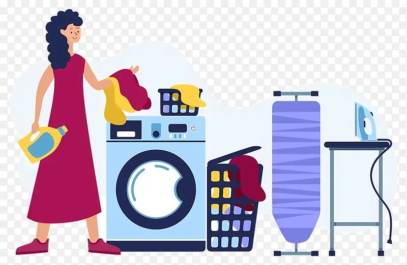 洗衣店—准备好干净衣服和剪刀的女人