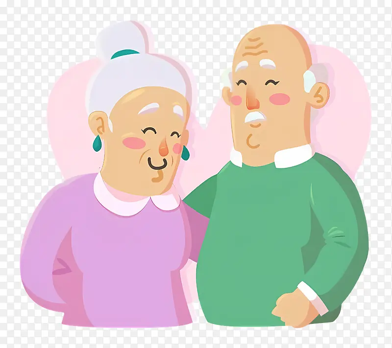卡通插图—老夫妇搂着对方幸福地微笑