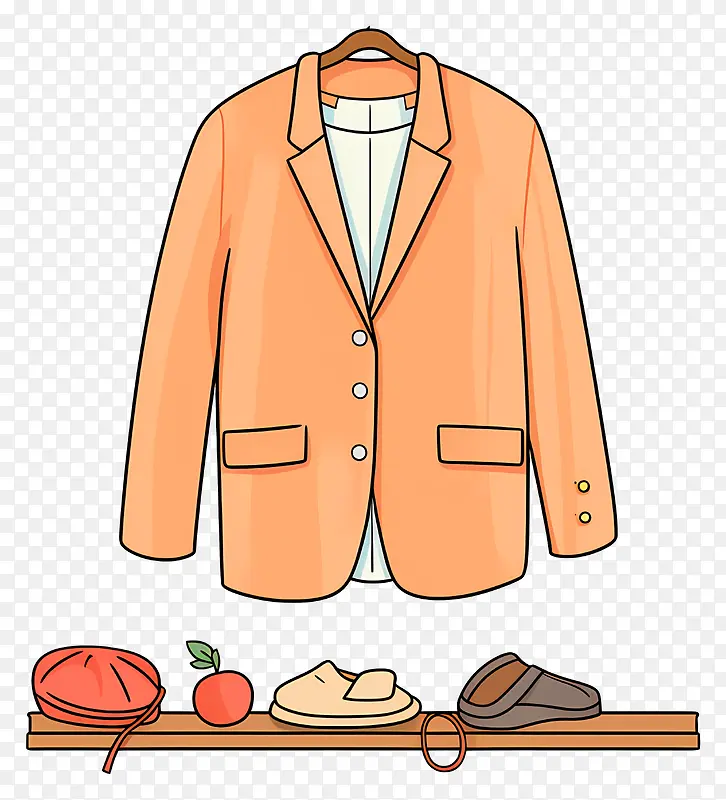 服装店—服装店展示橙色夹克和棕色鞋子