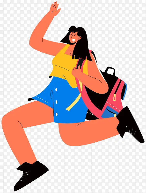 年轻女子—身穿色彩鲜艳服装的年轻女子快乐地跳跃
