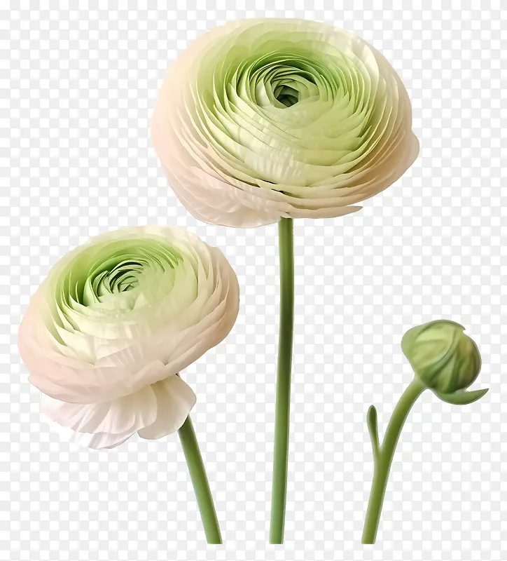 白色花朵-两朵带有绿色特征的白色织物花