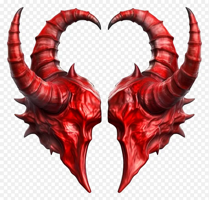 恶魔角-带有锋利弯曲尖端的红色恶魔角