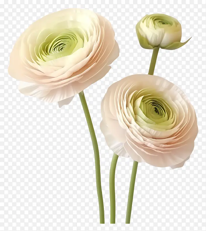 粉红色的花朵-三朵粉红色的花朵,茎上有卷曲的边缘