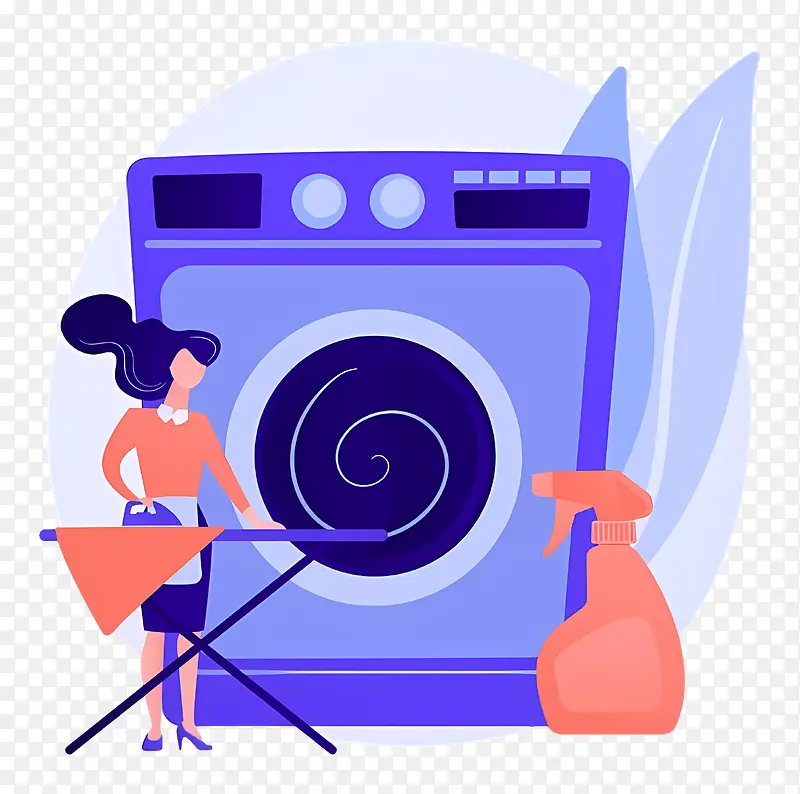 女人—女人用中性的表情清洁洗衣机