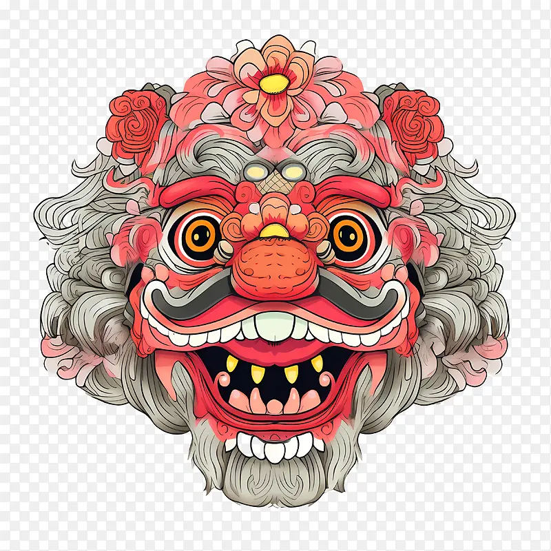 中国舞狮头-中国舞狮头愤怒的脸动物面具面具