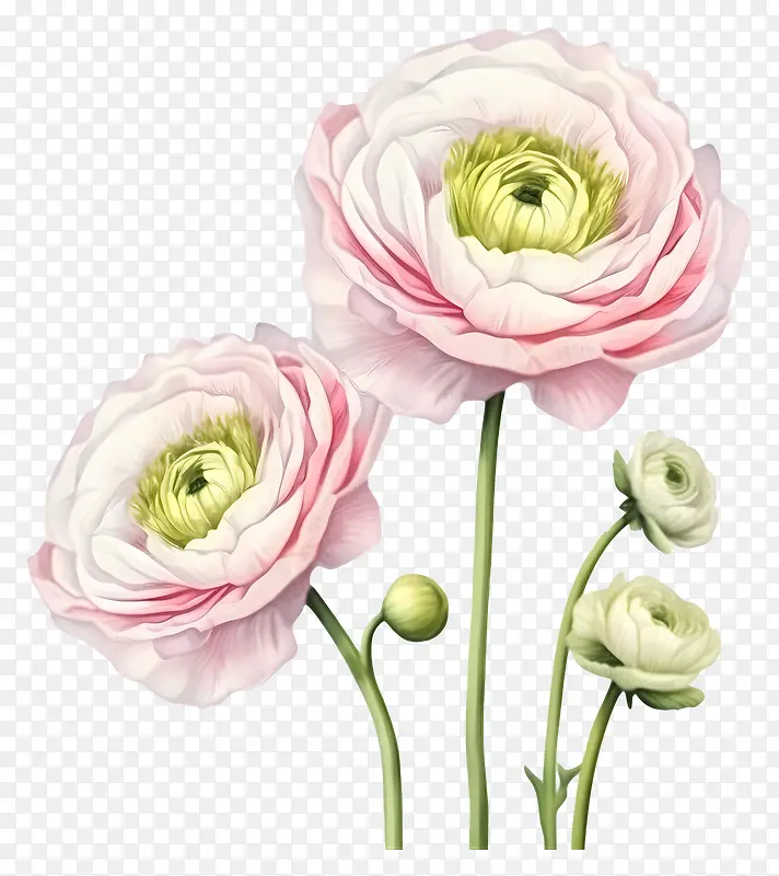 花-两朵白花,中心粉红色,叶子绿