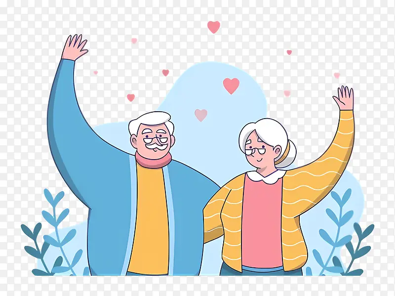 老夫妇—老夫妇被多彩的心和大自然包围