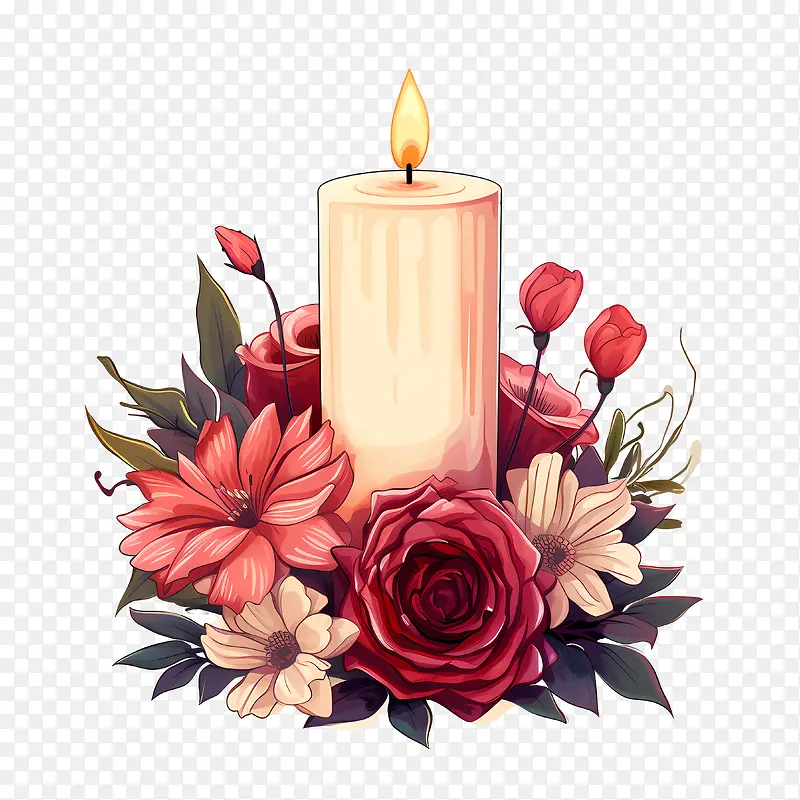 万灵节花-万灵节花插花蜡烛红色和粉色玫瑰白百合