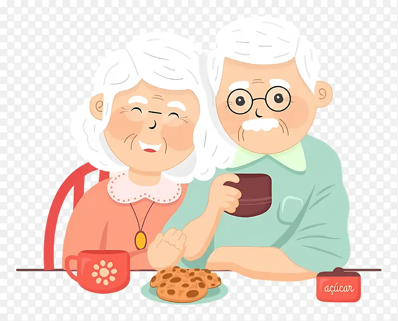 老夫妇—快乐的老夫妇享受咖啡和饼干