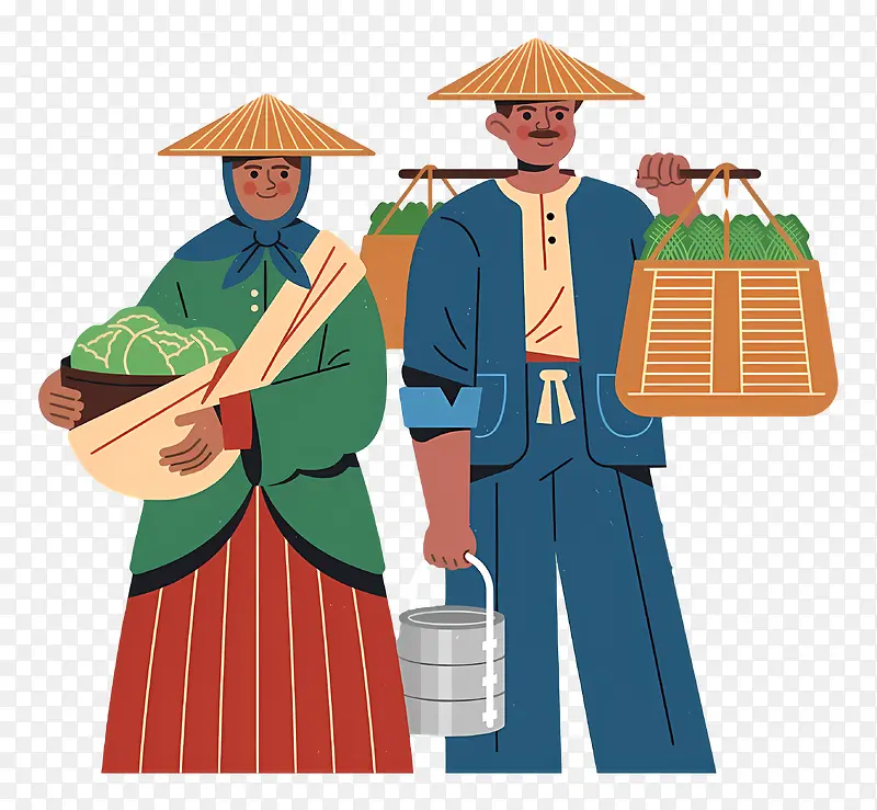 传统服装-两个人穿着传统服装和农产品