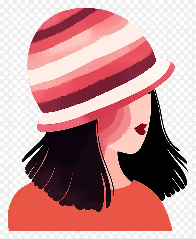 女人-戴着粉色帽子,黑色衣服,黑色背景的女人