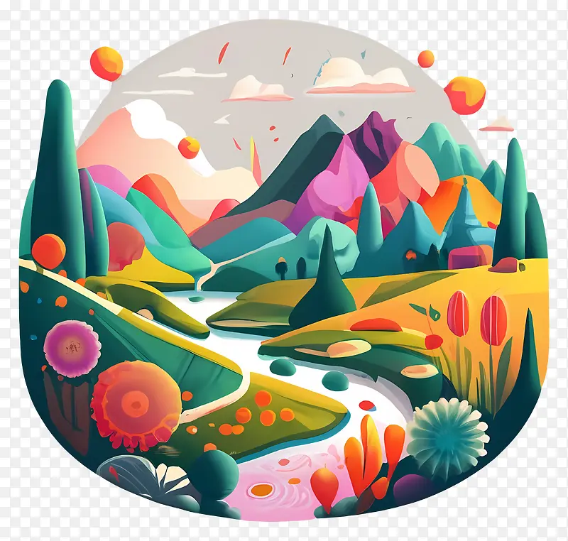 风景-充满河流,树木和山脉的生动风景PNG图片素材下载_图片编号11320960-PNG素材网