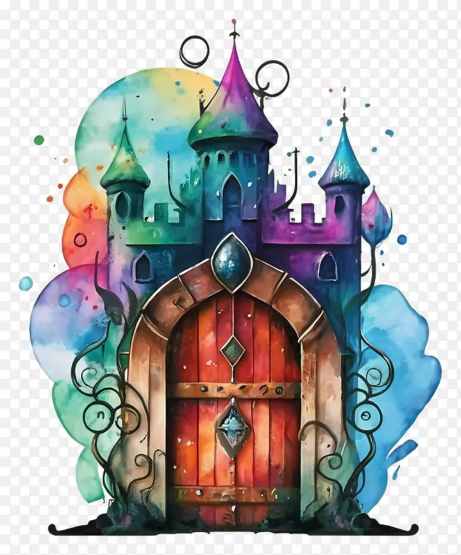水彩画-异想天开的门的彩色水彩画PNG图片素材下载_图片编号11331479-PNG素材网