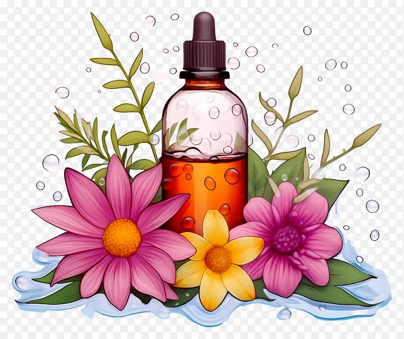 卡通花精疗法-明亮,温暖的形象,以香薰油瓶,鲜花为特色PNG图片素材下载_图片编号11366511-PNG素材网