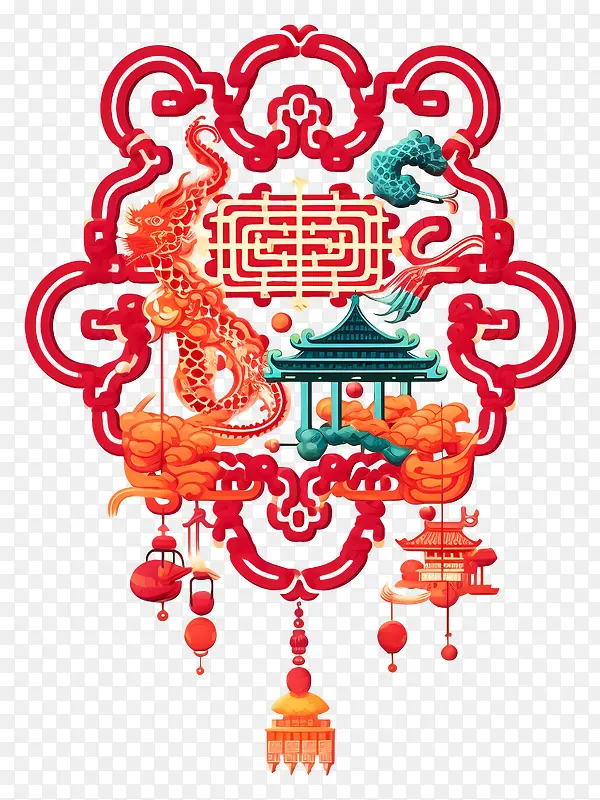 中式装饰-带有“迎”字的中国龙装饰PNG图片素材下载_图片编号11377176-PNG素材网