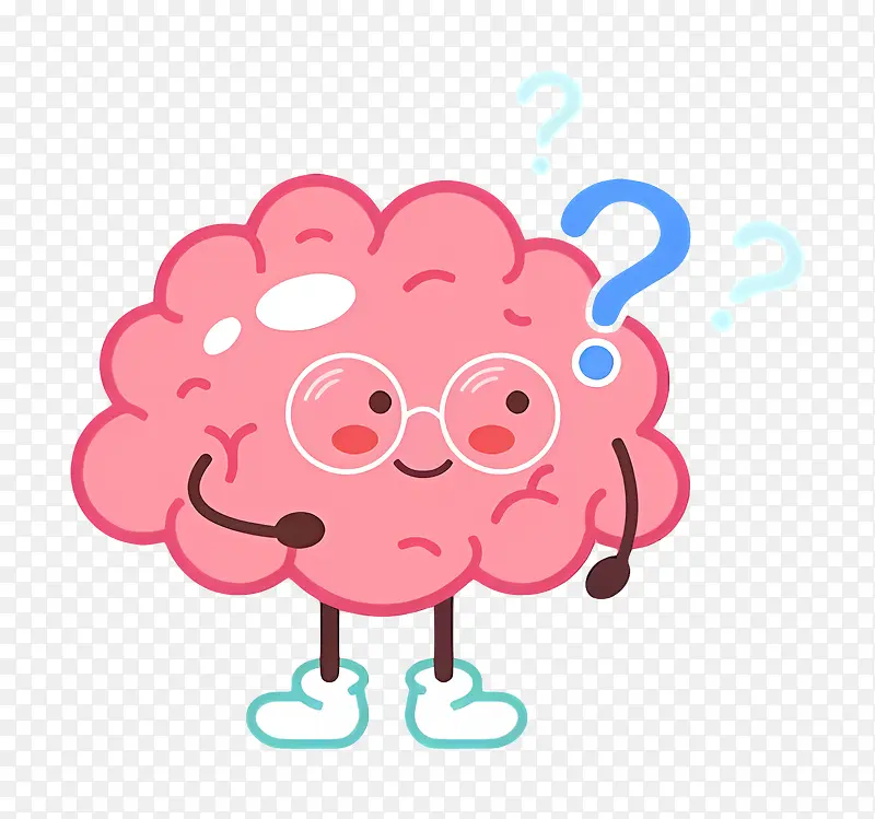 卡通大脑-卡通粉红色大脑戴着眼镜思考PNG图片素材下载_图片编号11400084-PNG素材网