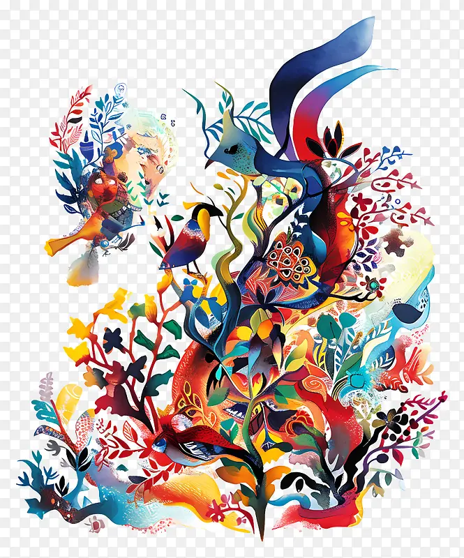 精美插图-色彩缤纷,异想天开的女性,自然插图PNG图片素材下载_图片编号11405285-PNG素材网