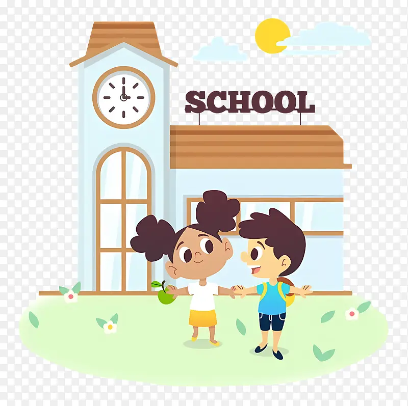 卡通学校-两个孩子在学校前面,户外PNG图片素材下载_图片编号11406644-PNG素材网