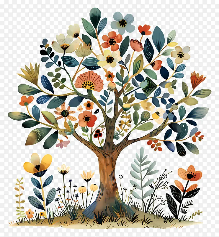 春季花卉树木插画PNG图片素材下载_图片编号11446896-PNG素材网