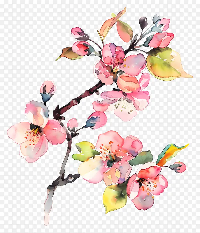 粉红色花枝水彩画PNG图片素材下载_图片编号11453220-PNG素材网