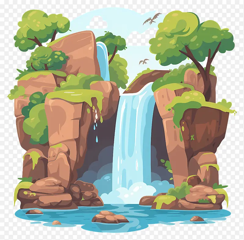 瀑布森林自然景观插画PNG图片素材下载_图片编号11473902-PNG素材网