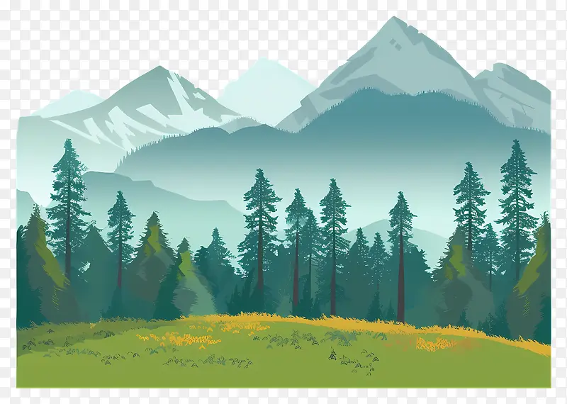 森林山水风景插画PNG图片素材下载_图片编号11473037-PNG素材网