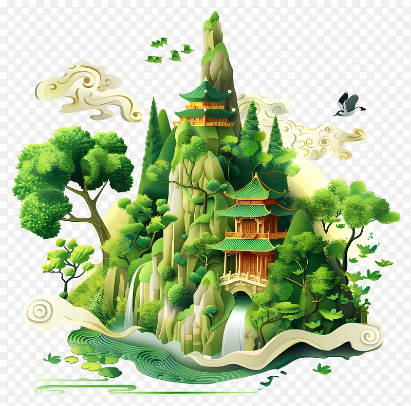山水仙境插画PNG图片素材下载_图片编号11500281-PNG素材网