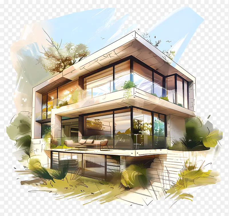 现代住宅设计插画PNG图片素材下载_图片编号11509326-PNG素材网