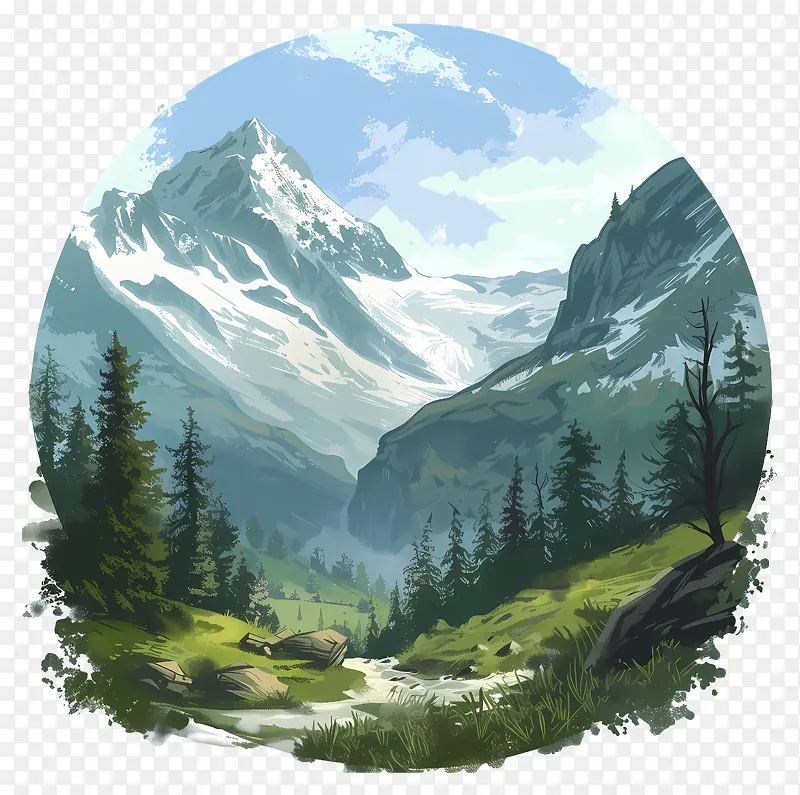 山峰与森林全景画作PNG图片素材下载_图片编号11511534-PNG素材网