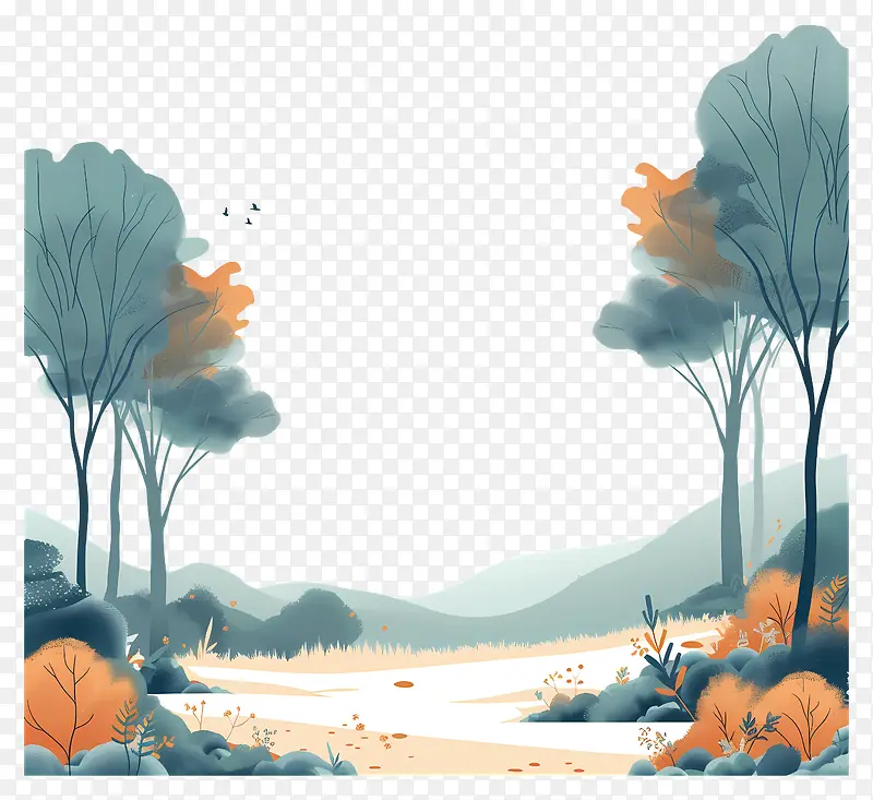 秋日森林风景插画PNG图片素材下载_图片编号11511890-PNG素材网